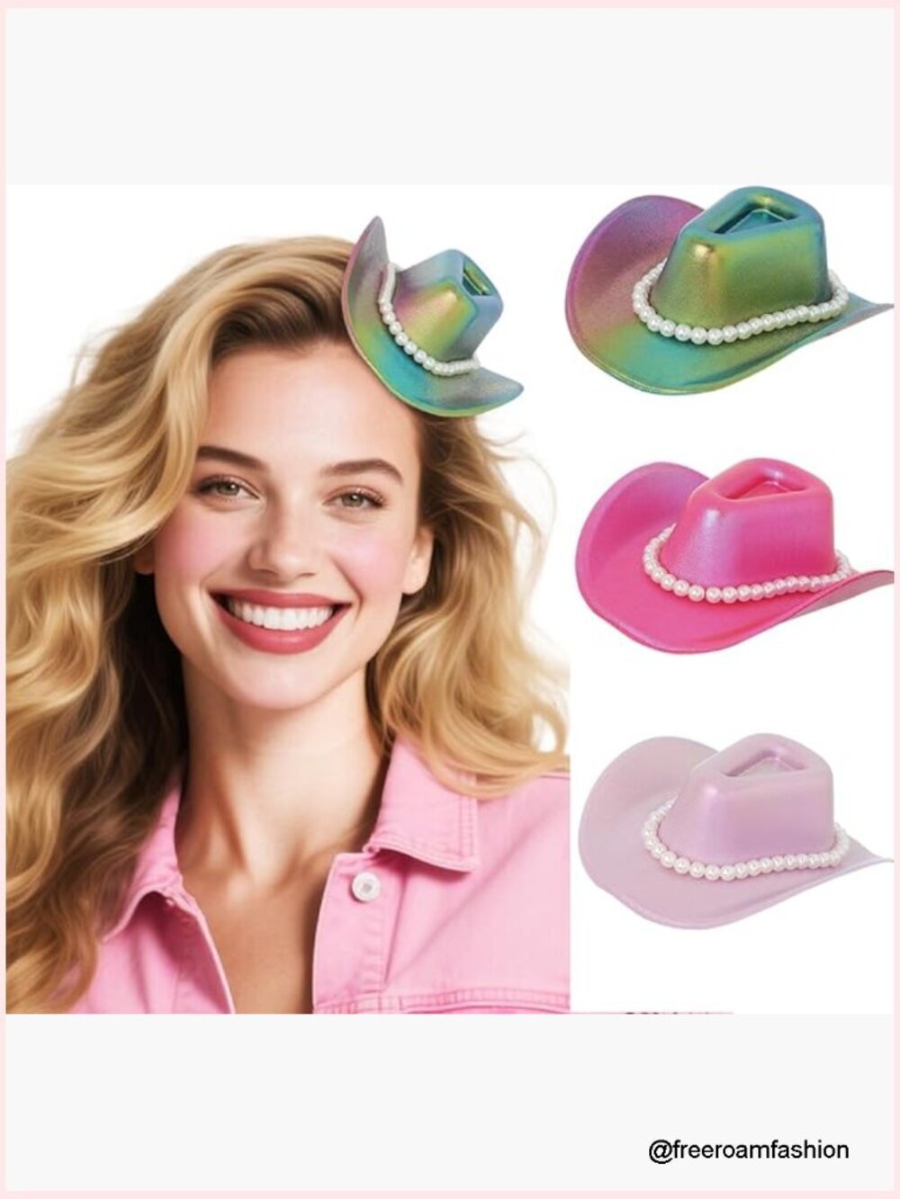 3 Pack Mini Neon Cowboy Hats Rhinestone Hat with Duckbill Clip Cowgirl Party